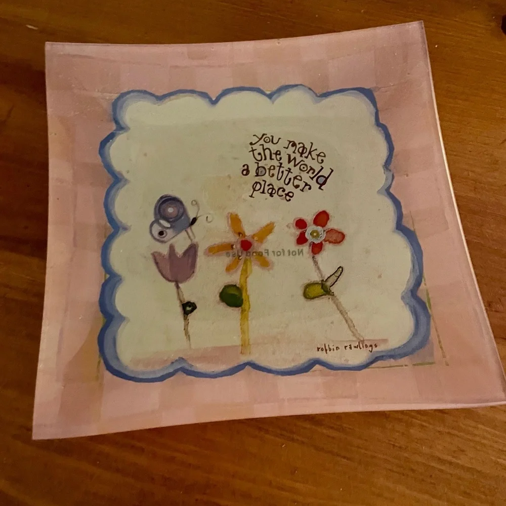 Natural Life Glass Trinket Tray “You make the world a better place” floral